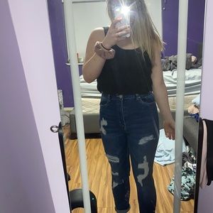 High waisted dark wash jeans